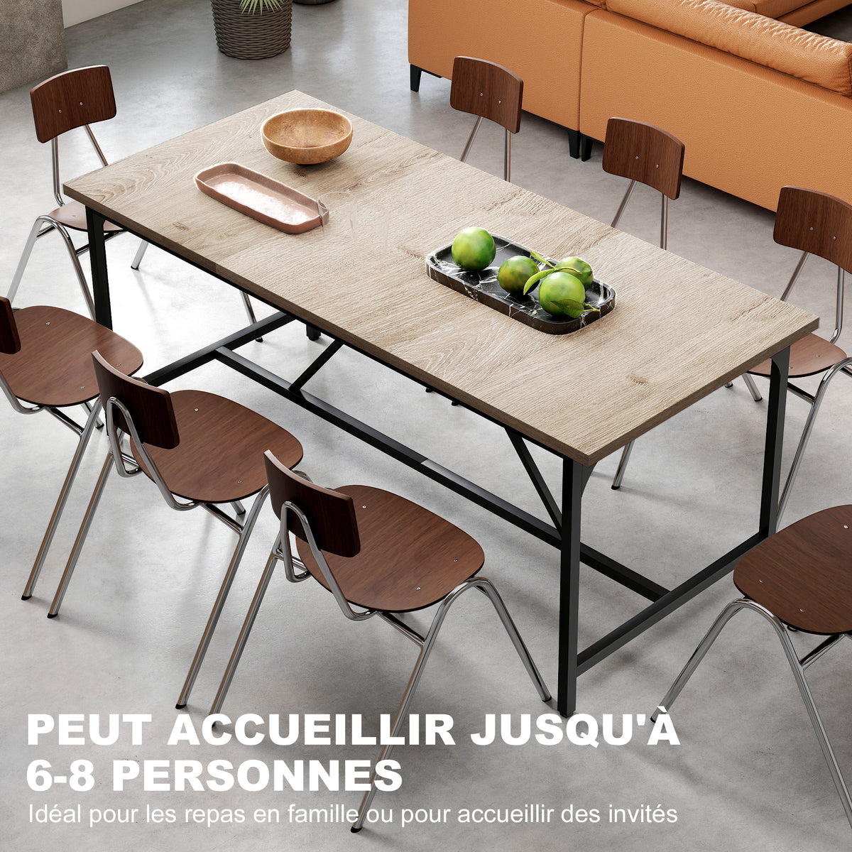 Table à manger rectangulaire pour 6-8 personnes table de cuisine style industriel 180 x 80 x 75,5 cm effet bois naturel