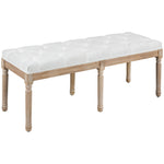 Banc bout de lit banquette capitonnée style vintage français revêtement tissu aspect lin pieds en bois massif crème