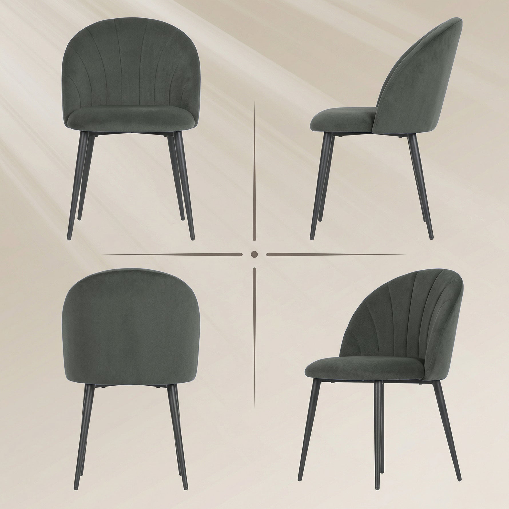 Lot de 2 chaises de salle à manger, chaises de cuisine rembourrées sans accoudoirs, pieds en acier, 52x55x79cm, gris