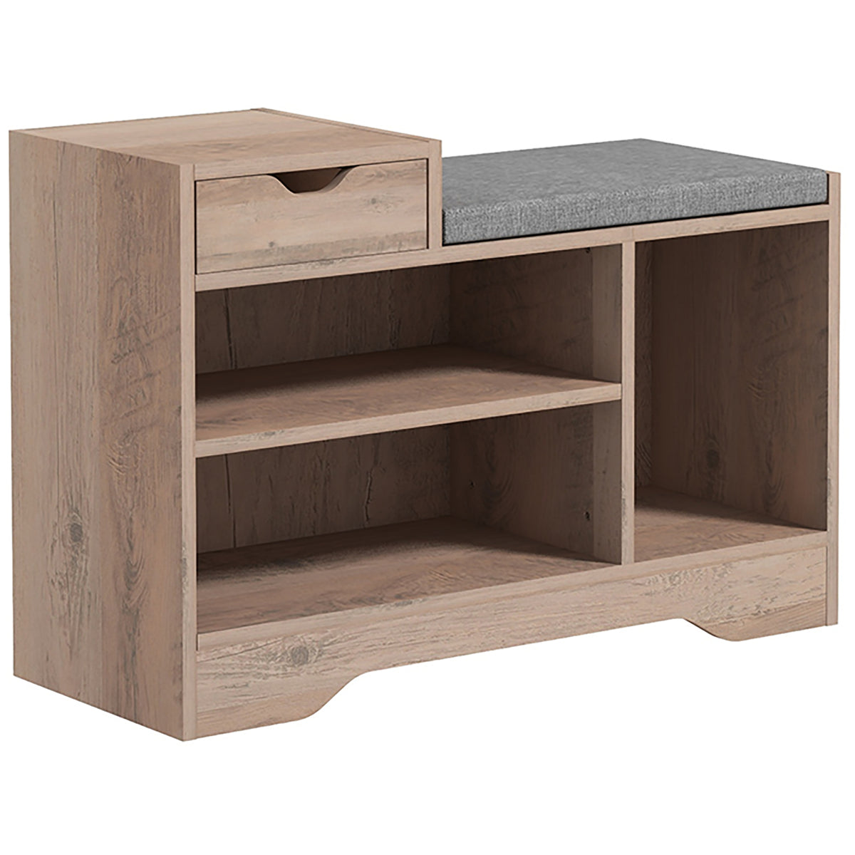 Banc à chaussures 1 tiroir et 3 compartiments, avec coussin rembourrée capacité 5 paires, 76,5 x 30 x 52 cm gris