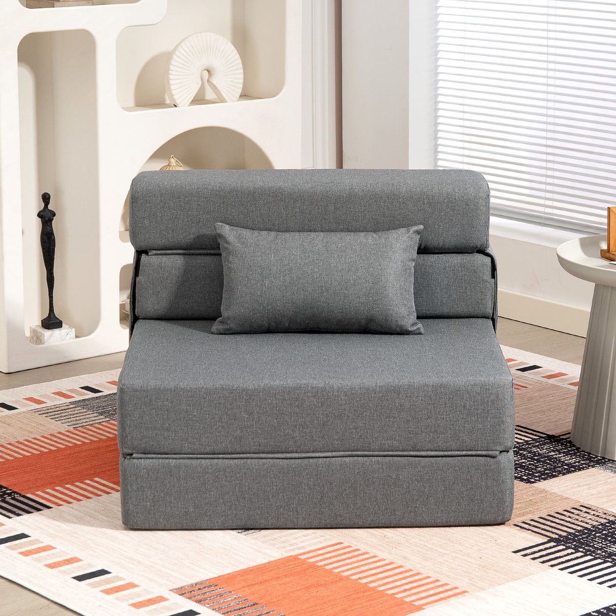 Fauteuil convertible 1 place fauteuil lit pliant, coussin inclus, pour invités, salon, petit espace, charge 120 kg, gris