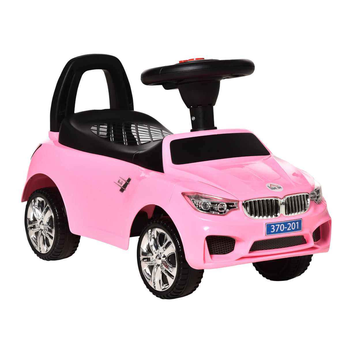 Porteur enfants voiture, véhicule à pousser avec coffre à jouets, klaxon, phares et musique, 63,5 x 28 x 36 cm, rose