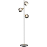Lampadaire sur pied salon en métal avec 3 abat-jours globe métal chromé 40W Ø 36 x 162H cm noir et gris