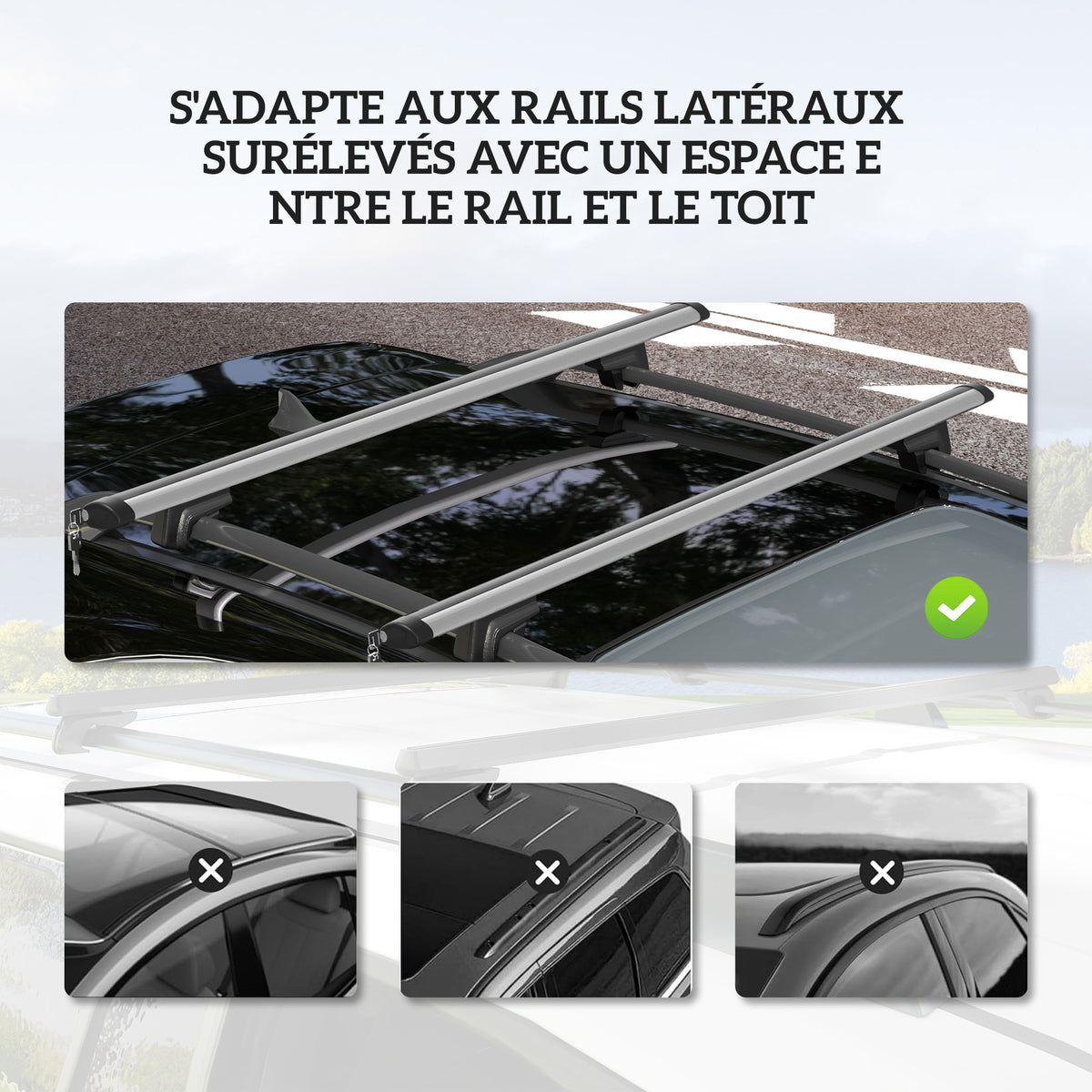 Barres de Toit de Voiture Transversales, Verrouillables avec 2 Clés, Alliage d'Aluminium, Charge 75 kg, Argenté