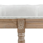 Banc bout de lit banquette capitonnée style vintage français revêtement tissu aspect lin pieds en bois massif crème
