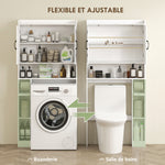 Meuble WC dessus de toilette meuble salle de bain avec placard à porte double et porte-papier 80x19,5x170cm blanc