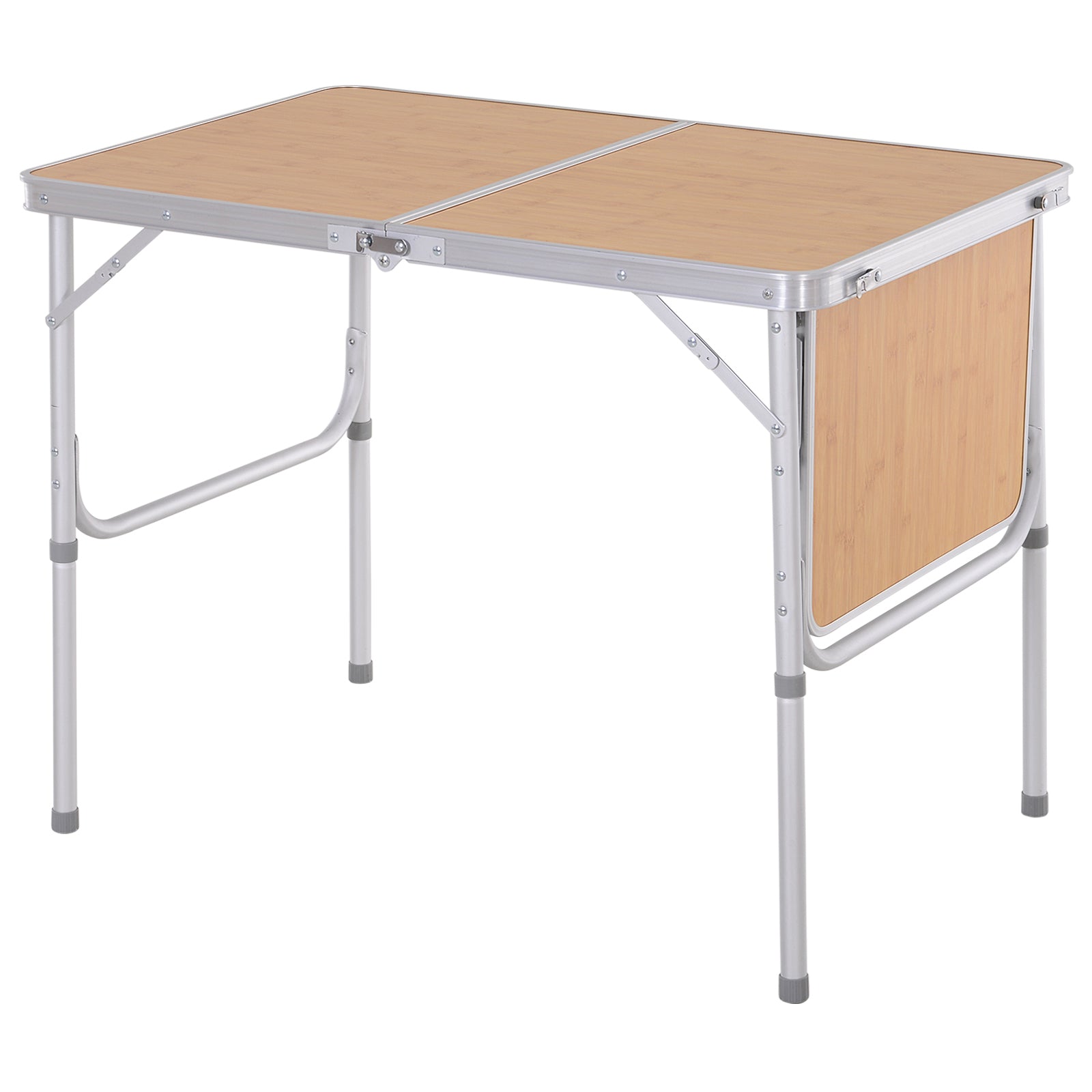 Table de camping pliante avec rallonge alu. MDF imitation bambou