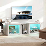 Meuble TV avec éclairage LED pour télévision jusqu'à 70 pouces, 160cm avec étagères en verre réglables, blanc