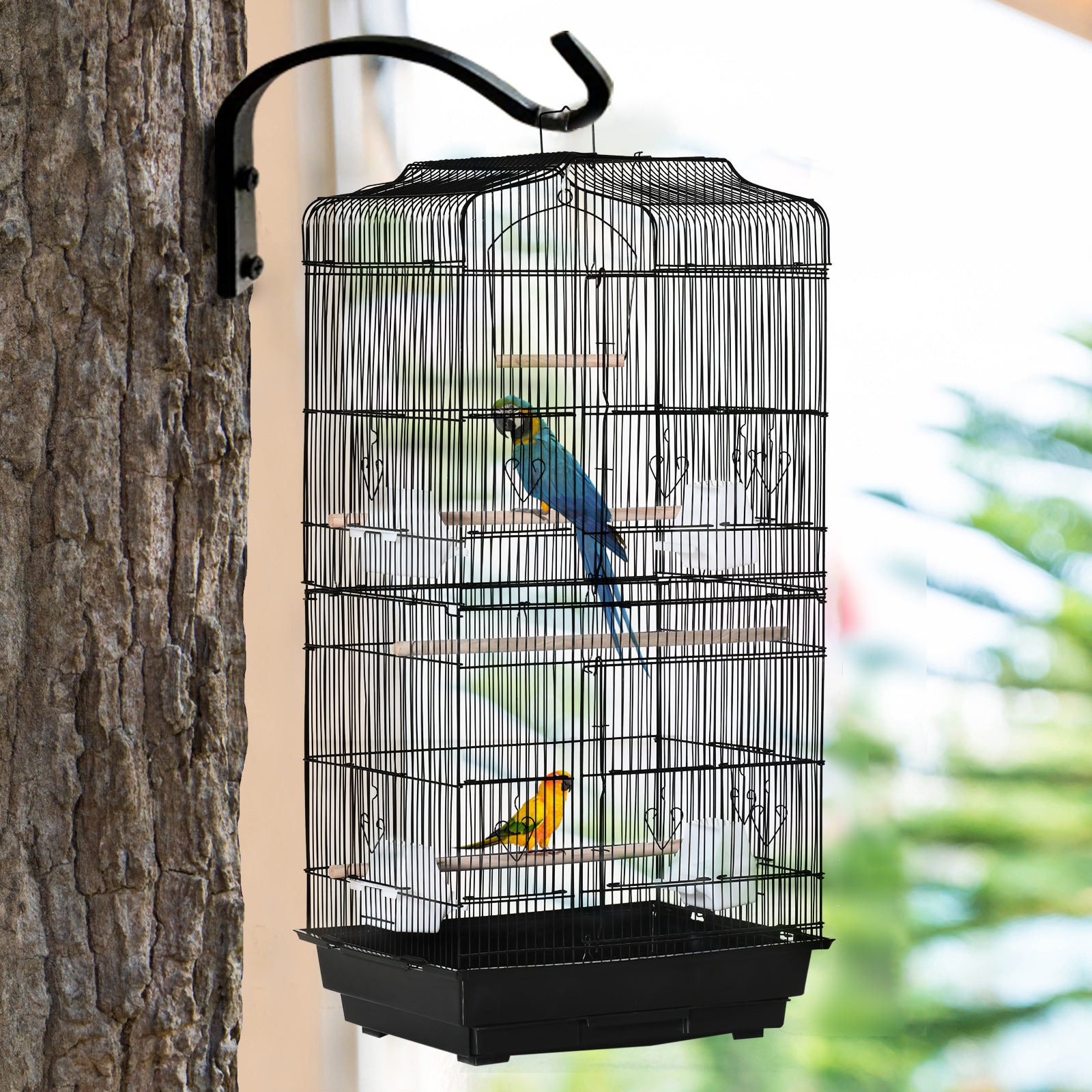 Cage à oiseaux volière avec mangeoires perchoirs plateau excrément amovible cage pour canaris perruches perroquets 46,5 x 35,5 x 92 cm noir