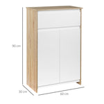 Meuble de salle de bain, meuble de rangement, tiroir et placard double porte, 60x30x90cm, blanc et effet bois naturel