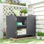 Armoire de rangement de jardin sur pied, table de rempotage 2 en 1 double porte, étagère, plateau métal galvanisé - gris