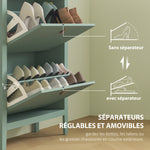 Meuble à chaussures 14 paires, armoire à chaussures avec 2 tiroirs rabattables, étagères amovibles et réglables, vert