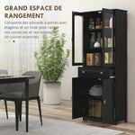 Buffet haut armoire de cuisine 4 portes dont 2 portes vitrées et 1 tiroir hauteur 160 cm avec étagères en bois noir
