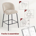Lot de 2 tabourets de bar, chaises de bar avec repose-pieds et dossier, tissu en chenille, hauteur d'assise 68 cm, beige