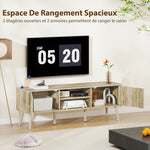 Meuble TV, meuble télé jusqu'à 65 pouces avec 2 portes, 2 compartiments ouverts, étagère réglable, 140x35x49cm, chêne