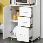 Buffet haut cuisine, armoire de cuisine avec 3 portes, 3 tiroirs et plan de travail, 60 x 40 x 160 cm, blanc