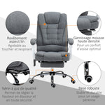 Fauteuil de bureau direction massant chauffant hauteur réglable dossier inclinable toile de lin gris