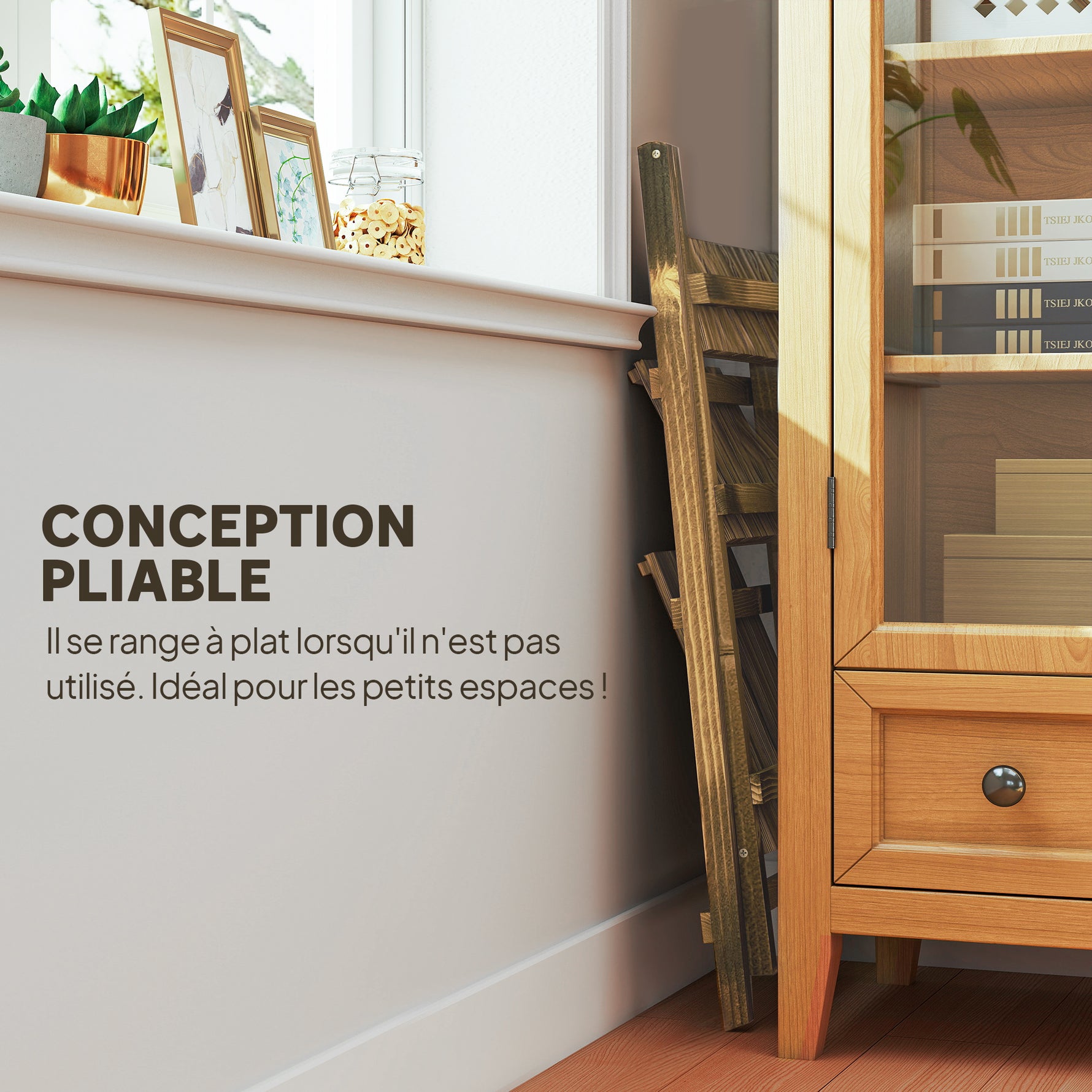Étagère à plantes en bois forme pyramidale échelle pliante avec 3 étagères 80 x 37 x 93 cm marron