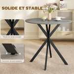 Table à Manger Ronde pour 2 Personnes avec Plateau Aspect Bois et Piètement Croisé en Acier, Gris