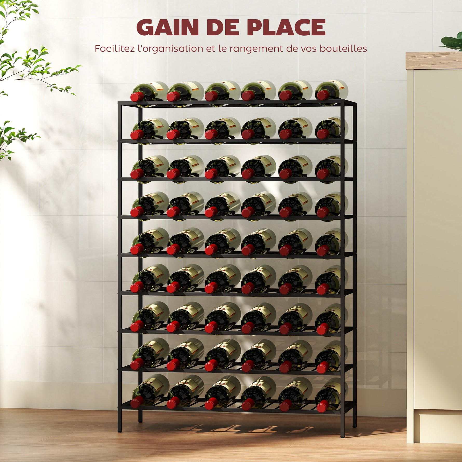 Étagère à vin rack pour bouteilles range-bouteilles capacité 54 bouteilles dim. 63L x 25l x 91H cm métal noir