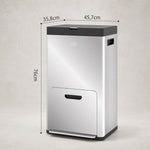 Poubelle rectangulaire à pédale poubelle cuisine 3 compartiments fermeture douce acier inox 45,7 x 35,8 x 76 cm argent
