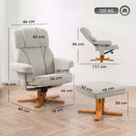 Recliner chair with footrest, relaxation chair, reclining backrest, padded seat, 79x80x104cm, cream