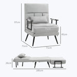 Fauteuil convertible 3 en 1 lit 1 place dossier inclinable 5 positions, accoudoirs et coussin, tissu effet velours, gris