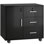Caisson bureau meuble de rangement verrouillable avec 3 tiroirs et étagère réglable, roulettes, 40 x 60 x 56 cm, noir