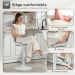 Lot de 2 tabourets de bar, chaises de bar structure en acier hauteur réglable 92-110 cm, dossier repose-pieds blanc