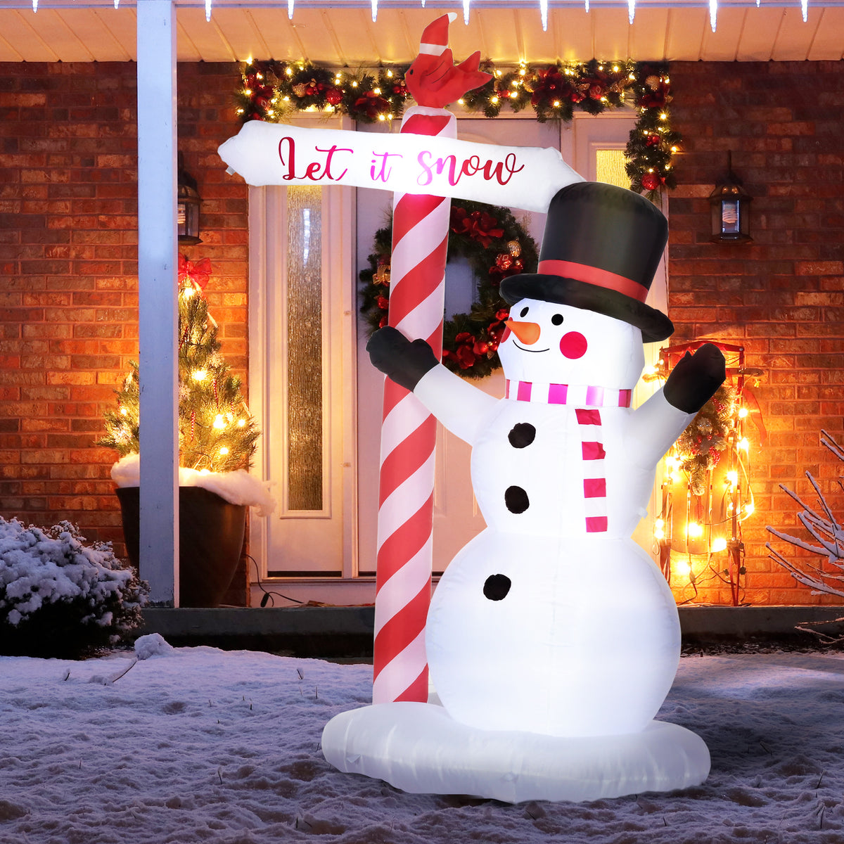 Bonhomme de neige gonflable avec pancarte 3 LED polyester imperméable hauteur 213 cm blanc