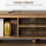 Meuble TV Banc TV 110 cm Design Industriel, avec 2 placards, 2 niches, 2 Passe-Fils, Aspect Bois veinage Portes métal Noir