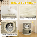 Tonneau à gratter pour chat arbre à chat sisal naturel et herbiers marins recouvert de peluche 35,5x35,5x49cm kaki café
