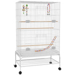 Cage à oiseaux sur pieds roulettes avec 4 mangeoires et 3 perchoirs 79 x 49 x 133 cm blanc