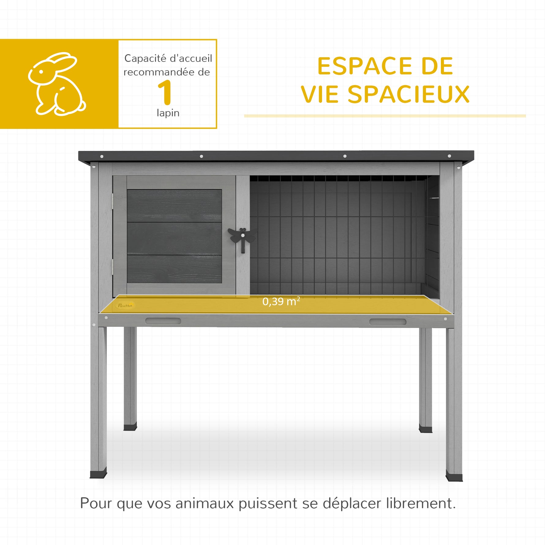 Clapier sur pieds cage à lapin avec niche intérieure plateau excrément coulissant porte verrouillable toit ouvrant