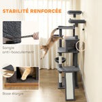 Arbre à chat tour de jeux pour chat avec griffoir 3 lits 2 niches plateformes et 3 jouets suspendus hauteur 174 cm gris