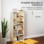Bibliothèque étagère de rangement 5 niveaux avec étagères réglables pour salon, chambre, bureau, 60x24x133,5cm, naturel