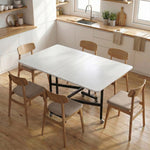 Tavolo da pranzo pieghevole con ruote per 4-6 persone 120 cm, ruote con freni, 2 ante a ribalta, stile industriale, bianco nero