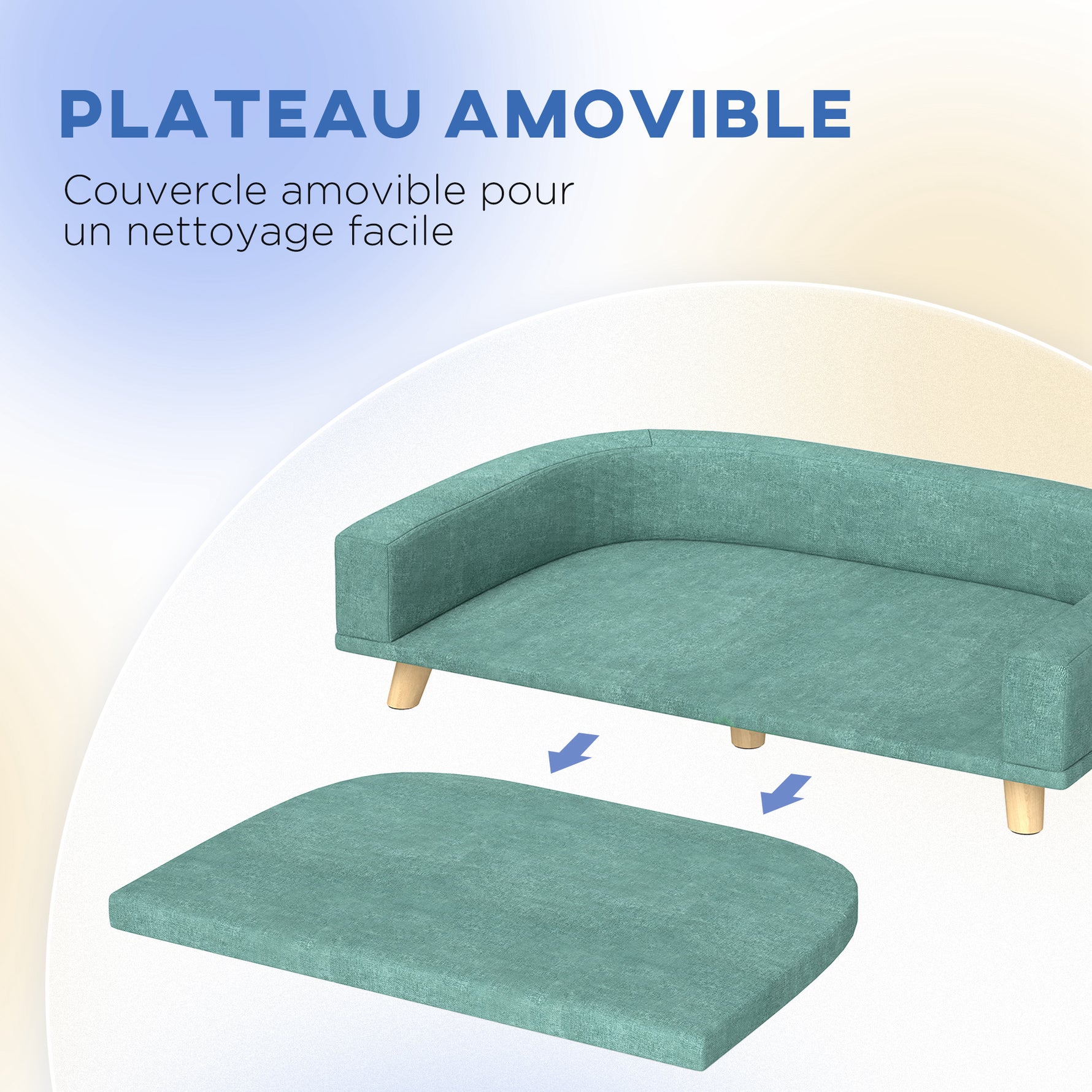 Canapé pour chien grand lit surélevé pour chien coussin lavable cadre en bois tissu polyester 98 x 67 x 25 cm vert clair