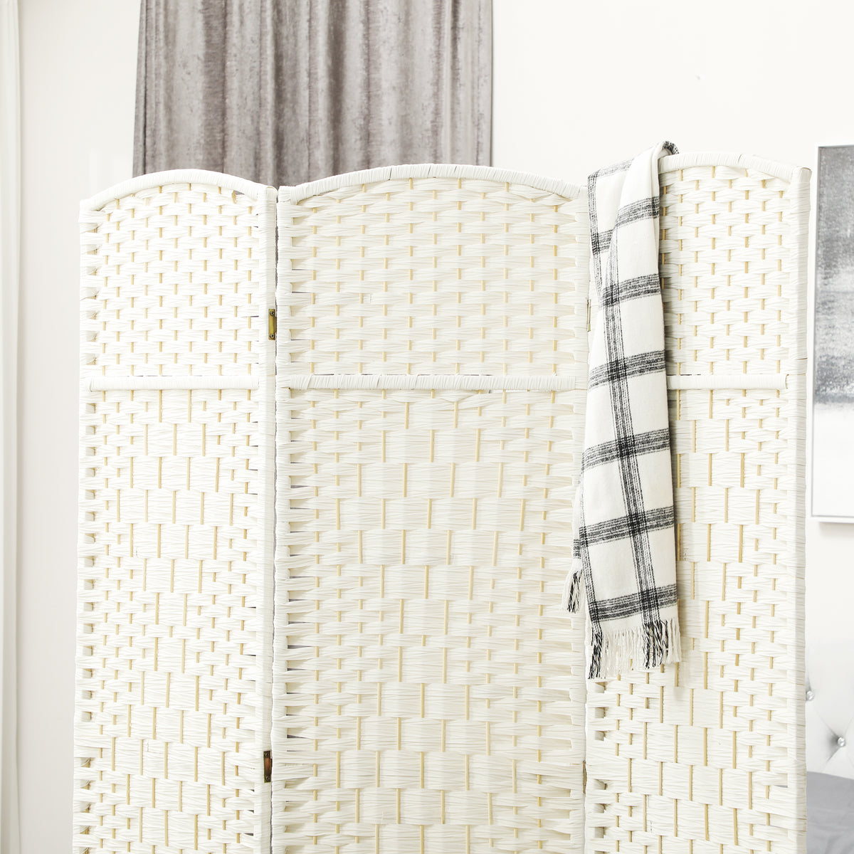 Paravent intérieur en bois 3 panneaux séparateur de pièce pliable pour salon chambre 135 x 180 cm blanc