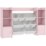 Meuble rangement enfant, étagère de rangement pour jouets enfants avec 8 bacs amovibles, 140 x 30 x 90 cm, rose