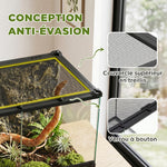Boîte à Reptiles avec Panneau de Fond, Fermeture Sécurisée Par Rotation, Ventilation Frontale, 50x30x35cm, Noir
