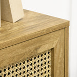 Buffet meuble de rangement armoire haut aspect bois et cannage design 2 portes - dim. 90L x 32,5l x 120H cm