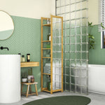Meuble colonne de salle de bain à 6 niveaux en bambou avec miroir, 6 étagères, naturel, 35L x 35l x 168H cm