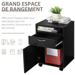 Caisson de bureau rangement bureau sur roulettes tiroir placard niche panneaux particules noir