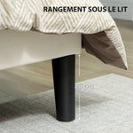 Cadre de lit double 140 x 190 cm lit 2 personnes tête de lit réglable sommier 150 x 198 x 101/106/111/116/121 cm crème