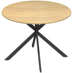 Table à Manger Ronde pour 4 Personnes 100 cm, Style Industriel avec Plateau Aspect Bois, Piètement Croisé en Acier Chêne