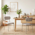 Lot de 2 chaises de salle à manger modernes, chaises de cuisine empilables en tissu effet lin, marron clair