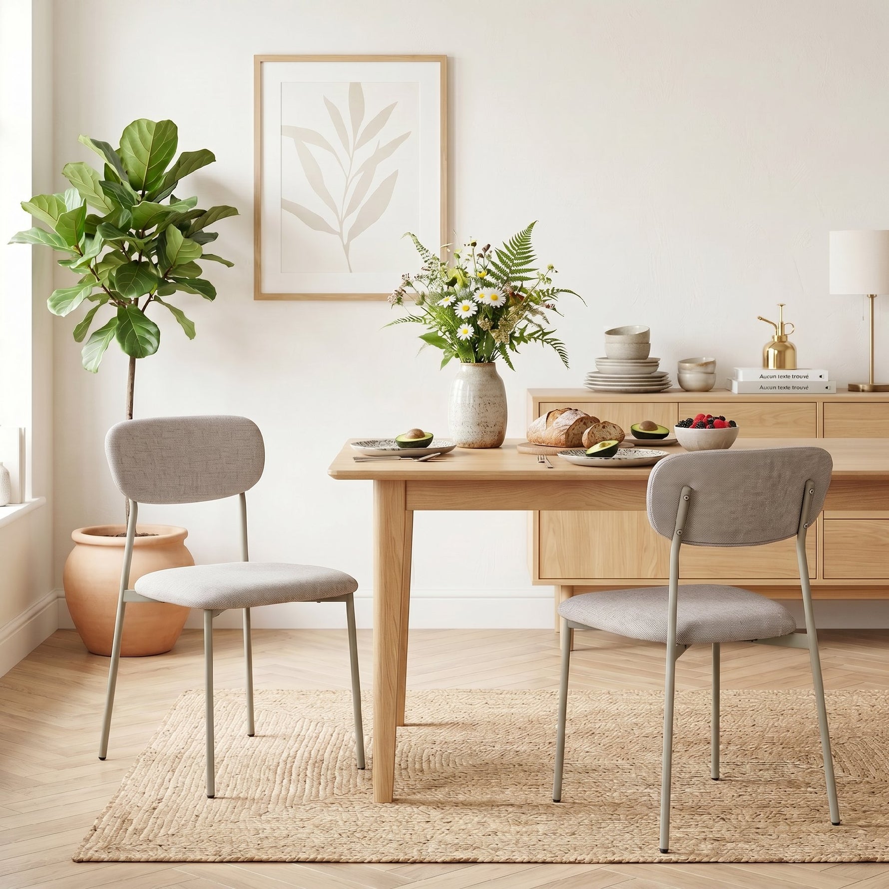 Lot de 2 chaises de salle à manger modernes, chaises de cuisine empilables en tissu effet lin, marron clair