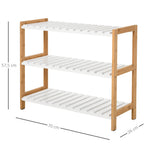 Étagère à chaussures à 3 niveaux, porte-chaussures en bois de pin avec 3 étagères à lattes, pour salon, entrée, 70 x 26 x 57,5 cm, blanc et effet bois naturel