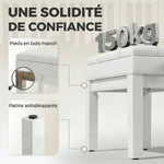 Banquette tabouret siège pour piano coffre intégré hauteur réglable bois hévéa assise revêtement synthétique blanc